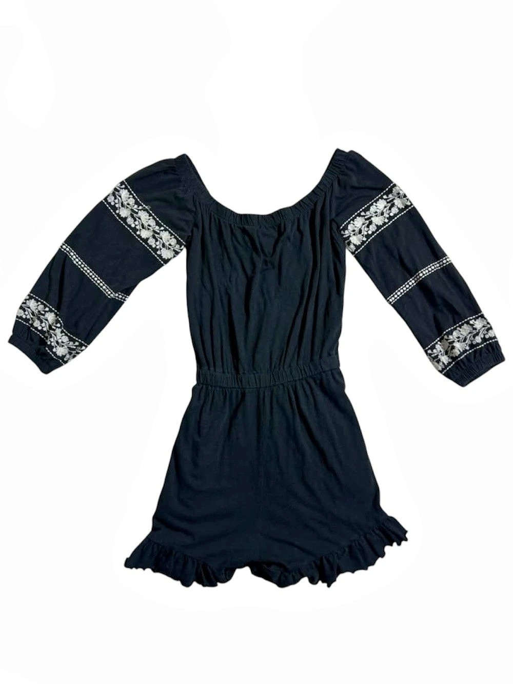 American Eagle Black Floral Embroidered Romper